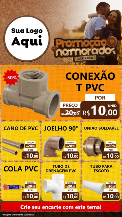 Modelo de Rede Social para Stories com o tema Promoção Namorados para Tubos e conexões