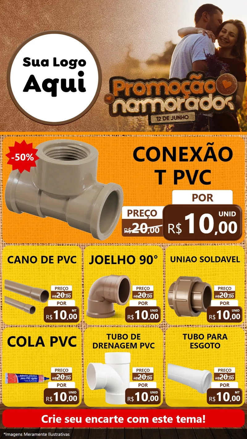 Modelo de Rede Social para Stories com o tema Promoção Namorados para Tubos e conexões