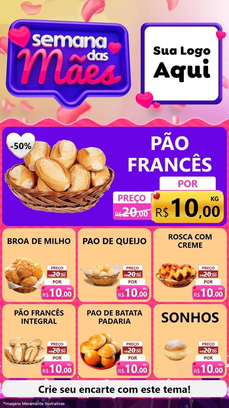 Modelo de Rede Social para Stories com o tema Semana das Mães para Padaria