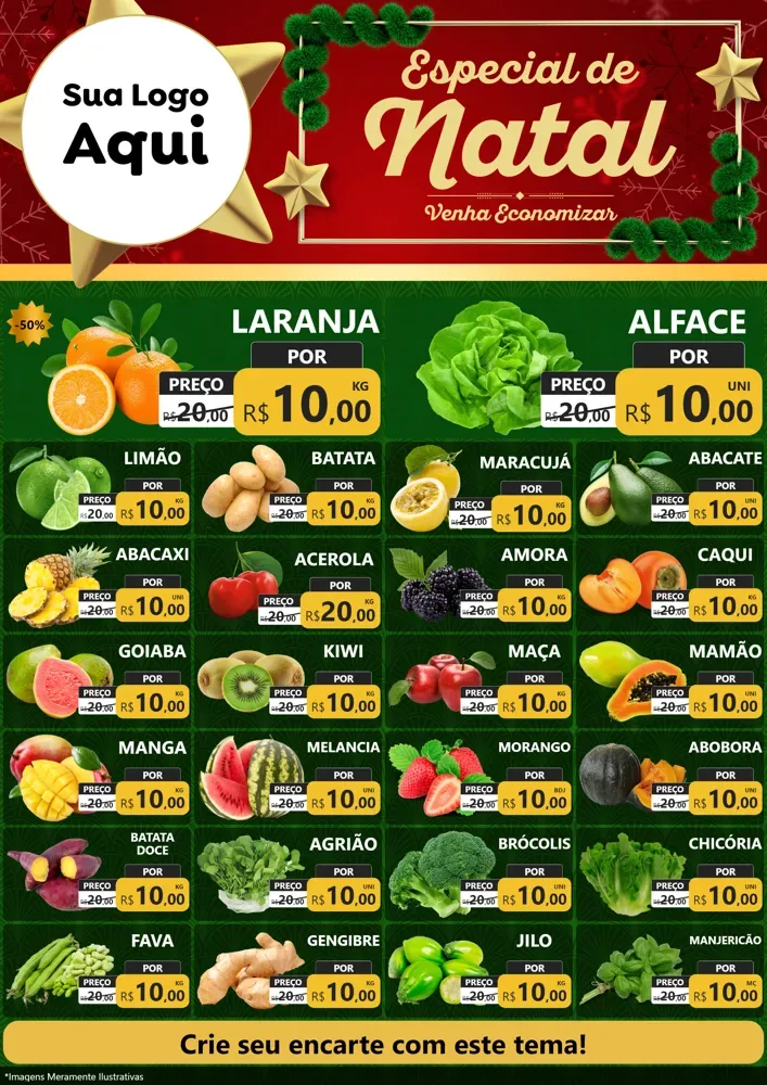 Modelo de Encarte para Encarte A4 Vertical com o tema Especial de Natal para Hortifrúti