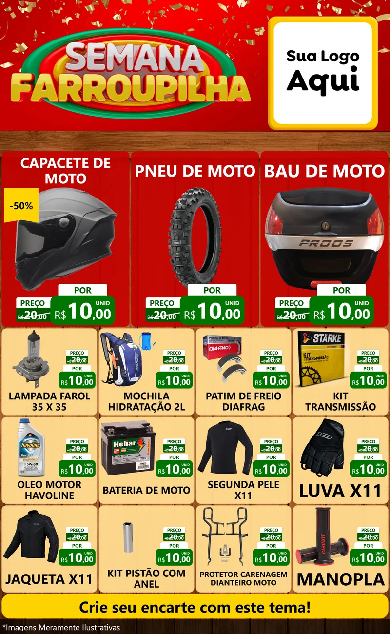 Modelo de Encarte para Encarte Grande com o tema Semana Farroupilha para Moto peças