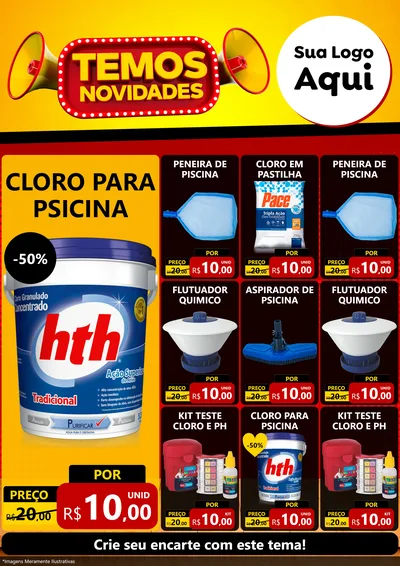 Modelo de Encarte para Encarte A4 Vertical com o tema Temos Novidades para Produtos para Piscina
