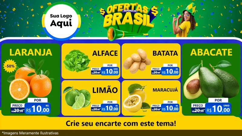 Modelo de TV para TV Horizontal com o tema Ofertas Semana do Brasil para Hortifrúti