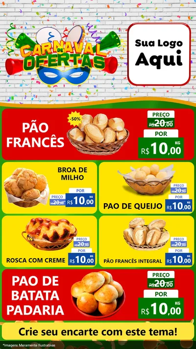 Modelo de TV para TV Vertical com o tema Carnaval de Ofertas para Padaria