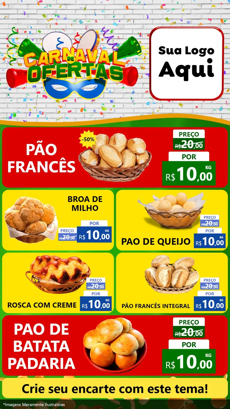 Modelo de TV para TV Vertical com o tema Carnaval de Ofertas para Padaria