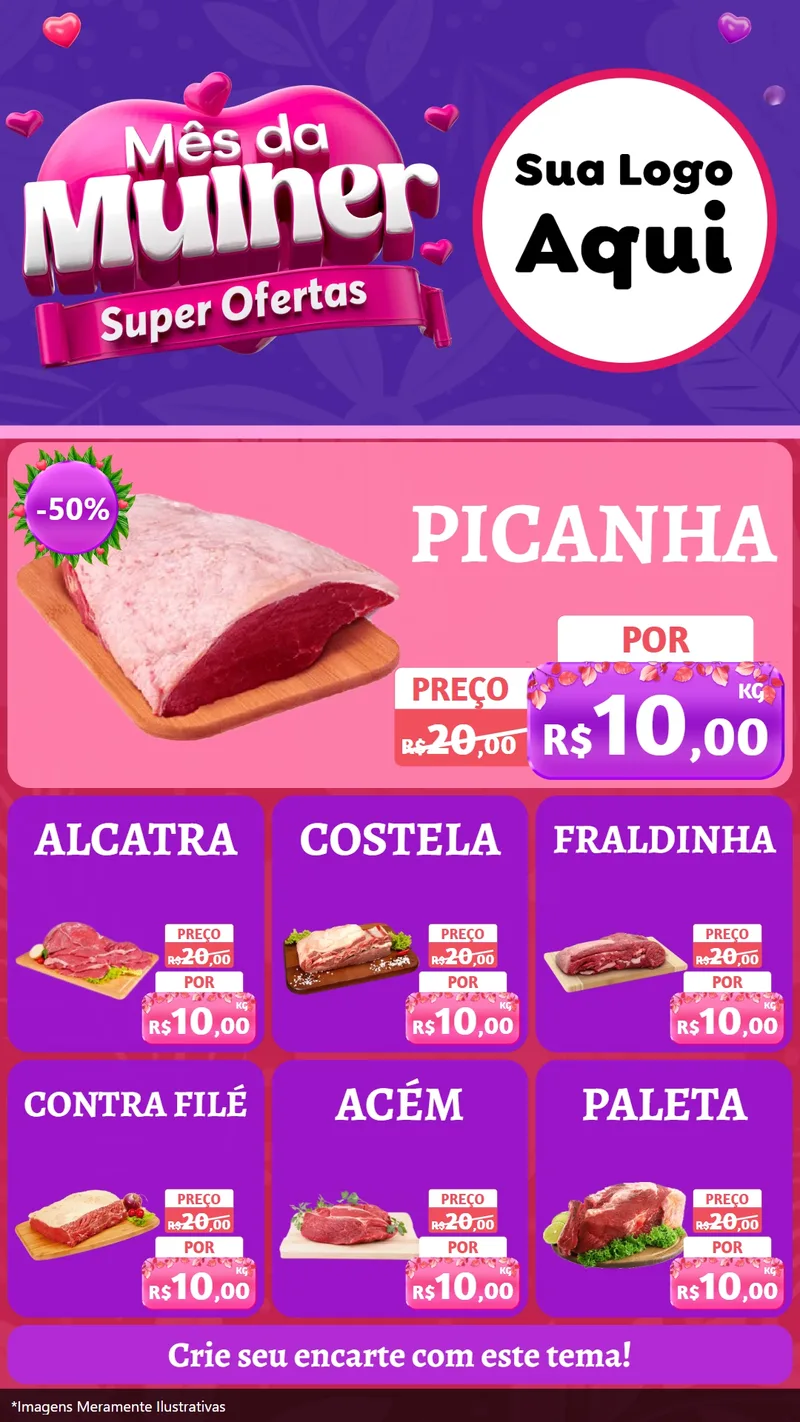 Modelo de Rede Social para Stories com o tema Mês da Mulher - Super Ofertas para Açougue