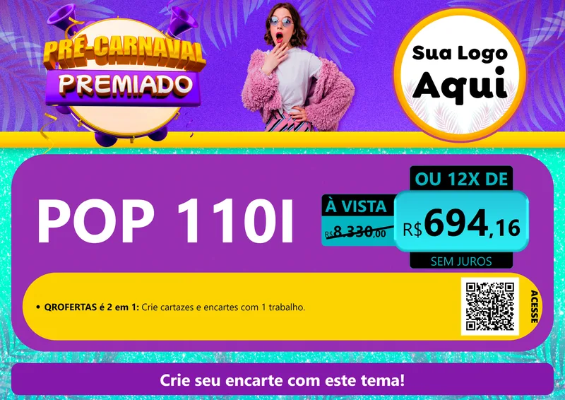 Modelo de Cartaz para Cartaz A4 Horizontal com o tema Pré-Carnaval Premiado para Concessionaria de Motos
