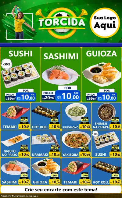 Modelo de Encarte para Encarte Grande com o tema Torcida para Comida japonesa