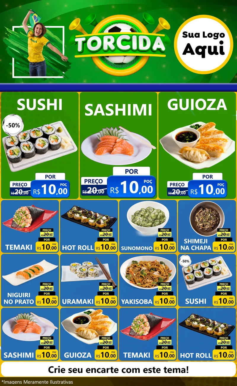 Modelo de Encarte para Encarte Grande com o tema Torcida para Comida japonesa