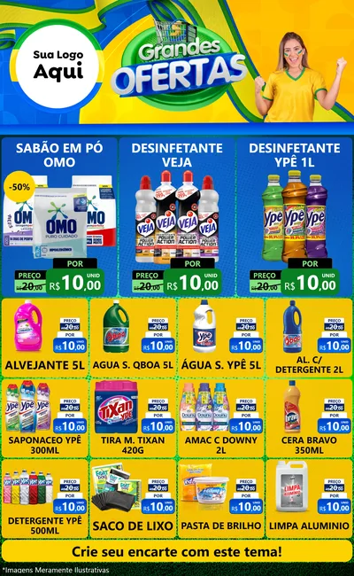 Modelo de Encarte para Encarte Grande com o tema Grandes Ofertas para Produtos de Limpeza