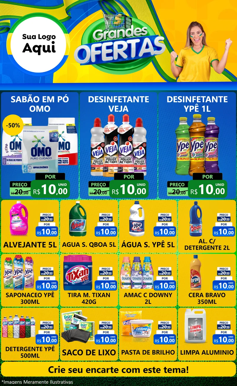 Modelo de Encarte para Encarte Grande com o tema Grandes Ofertas para Produtos de Limpeza