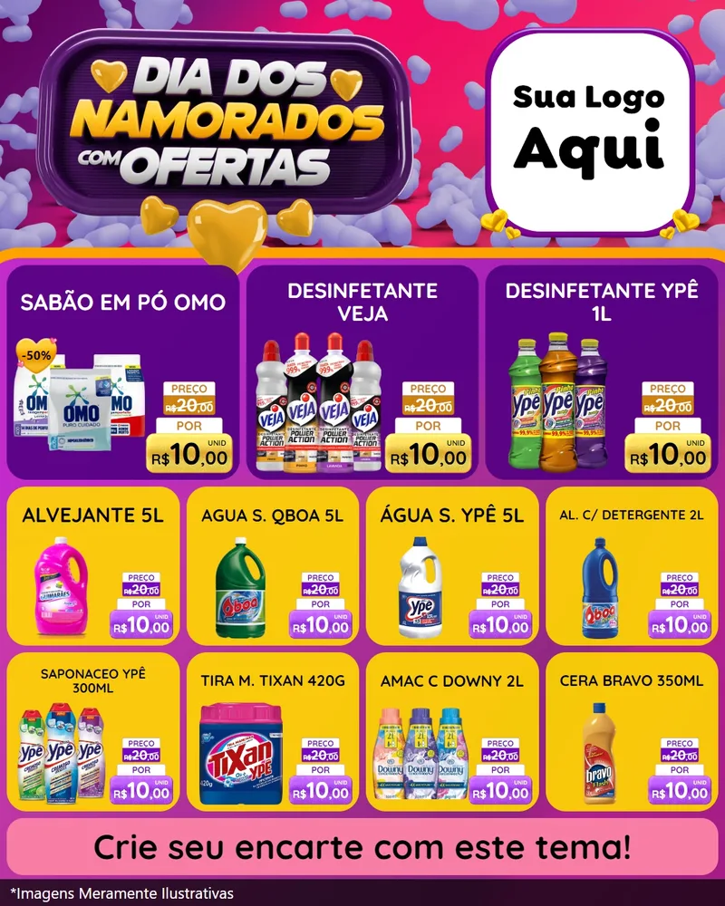 Modelo de Rede Social para Feed Instagram com o tema Dia Dos Namorados Com Ofertas para Produtos de Limpeza