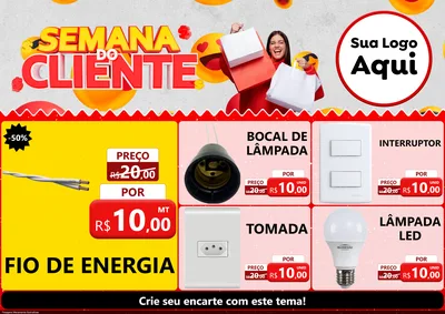 Modelo de Encarte para Encarte A4 Horizontal com o tema Semana do Cliente para Materiais Elétricos
