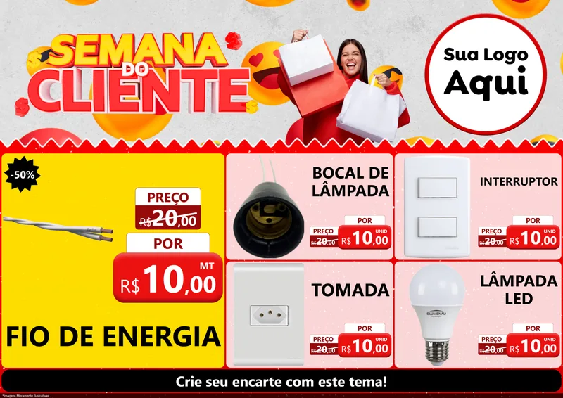 Modelo de Encarte para Encarte A4 Horizontal com o tema Semana do Cliente para Materiais Elétricos
