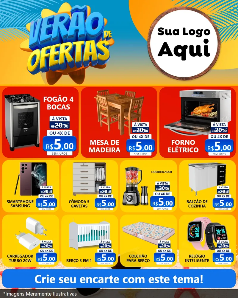 Modelo de Rede Social para Feed Instagram com o tema Verão de Ofertas para Móveis e Eletro