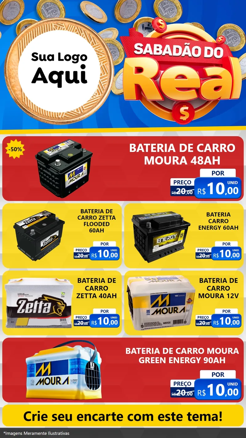 Modelo de TV para TV Vertical com o tema Sabadão do Real para Baterias Elétricas