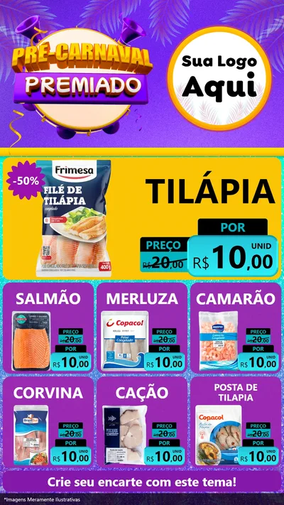 Modelo de Rede Social para Stories com o tema Pré-Carnaval Premiado para Peixaria