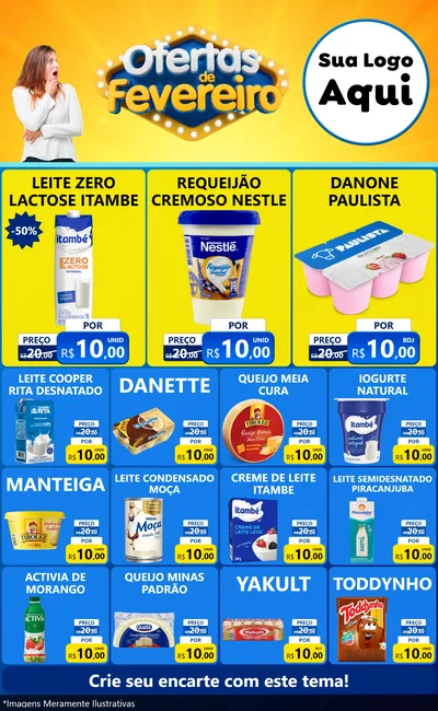 Modelo de Encarte para Encarte Grande com o tema Ofertas de Fevereiro para Frios e Laticínios