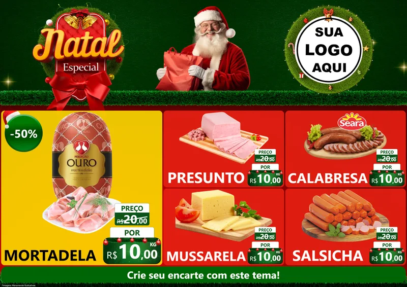 Modelo de Encarte para Encarte A4 Horizontal com o tema Natal Especial para Frios e Laticínios