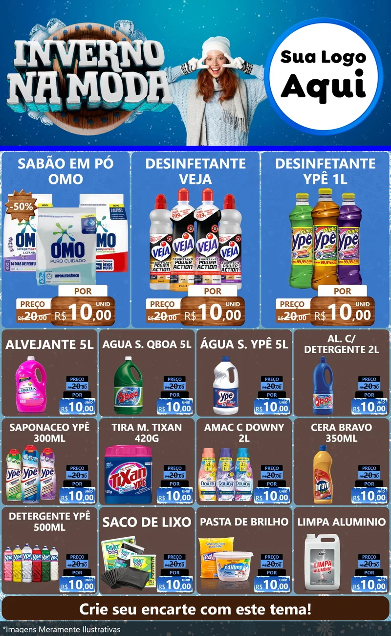 Modelo de Encarte para Encarte Grande com o tema Inverno na Moda para Produtos de Limpeza