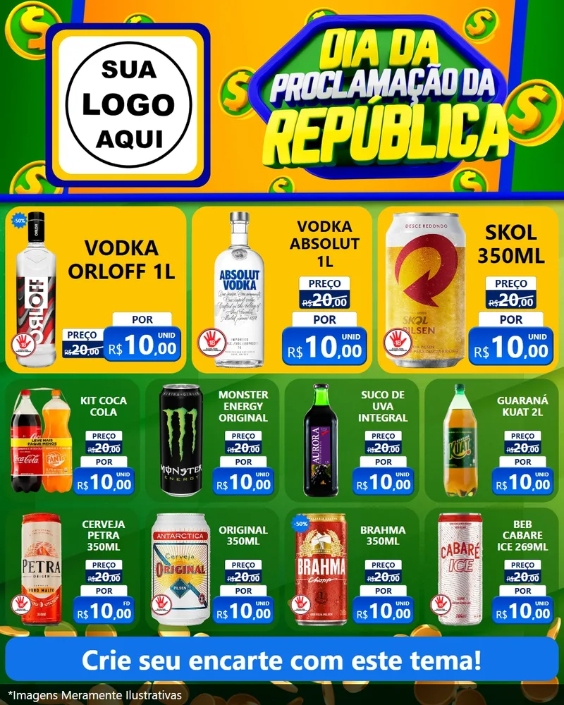 Modelo de Rede Social para Feed Instagram com o tema Dia Da Proclamação da República para Distribuidora de bebidas