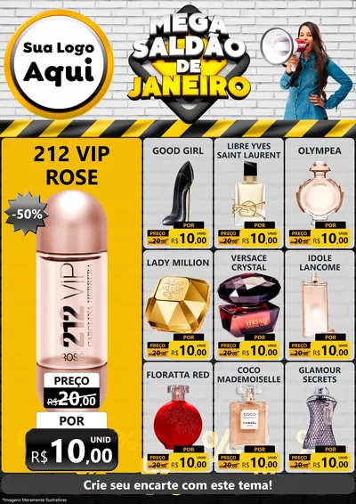 Modelo de Encarte para Encarte A4 Vertical com o tema Mega Saldão de Janeiro para Perfumes