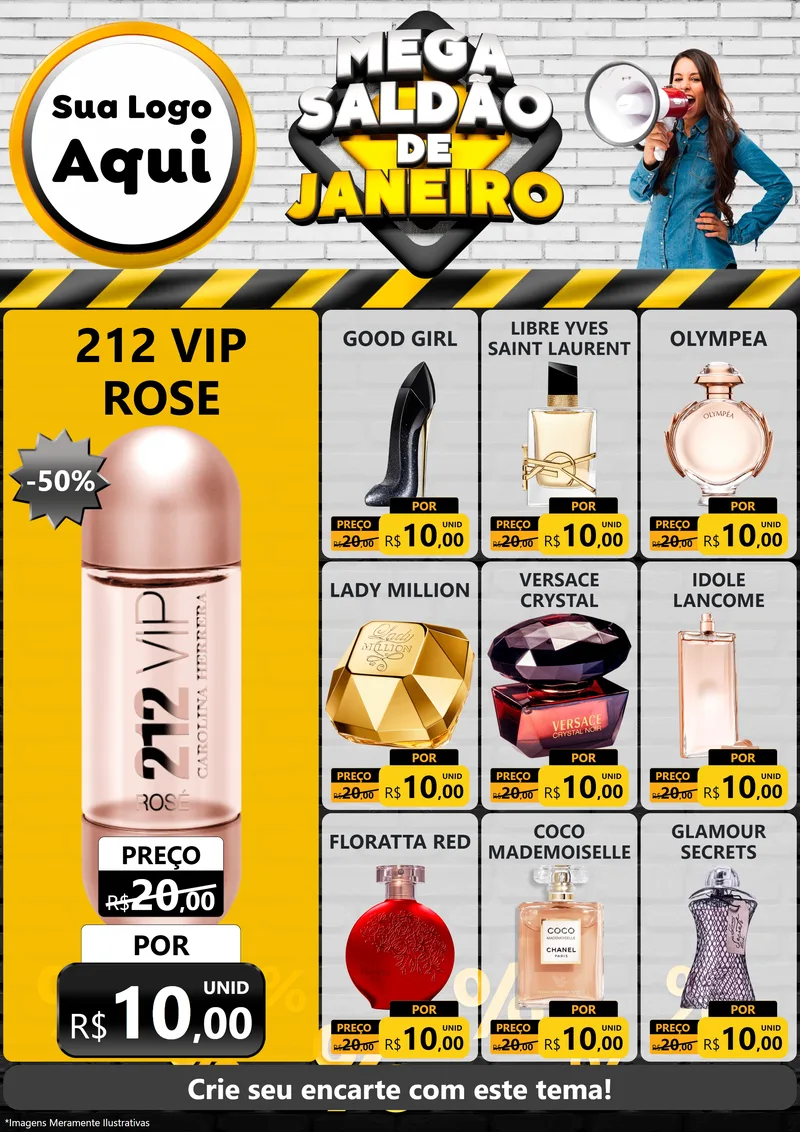 Modelo de Encarte para Encarte A4 Vertical com o tema Mega Saldão de Janeiro para Perfumes