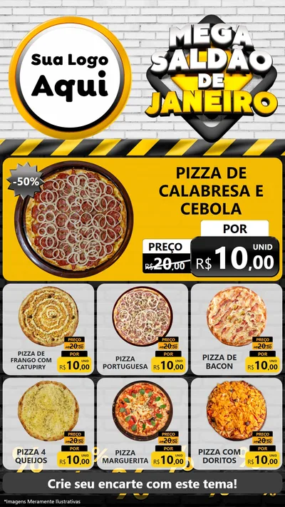 Modelo de Rede Social para Stories com o tema Mega Saldão de Janeiro para Pizzaria