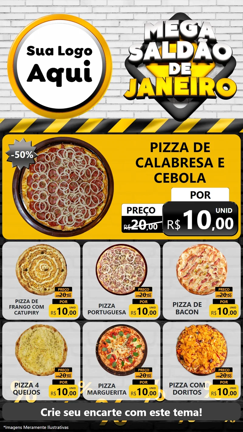 Modelo de Rede Social para Stories com o tema Mega Saldão de Janeiro para Pizzaria
