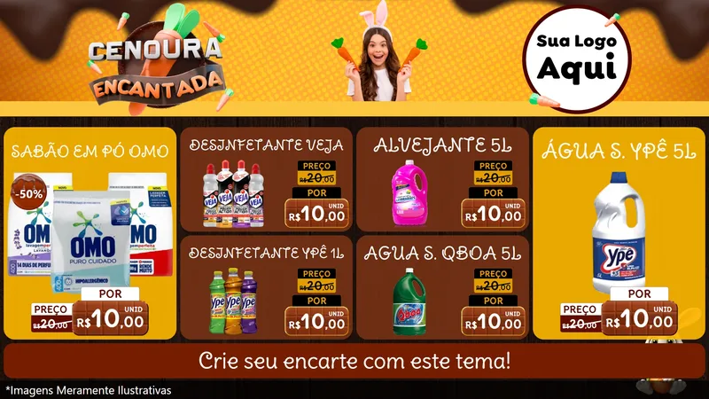 Modelo de TV para TV Horizontal com o tema Cenoura Encantada - Páscoa para Produtos de Limpeza