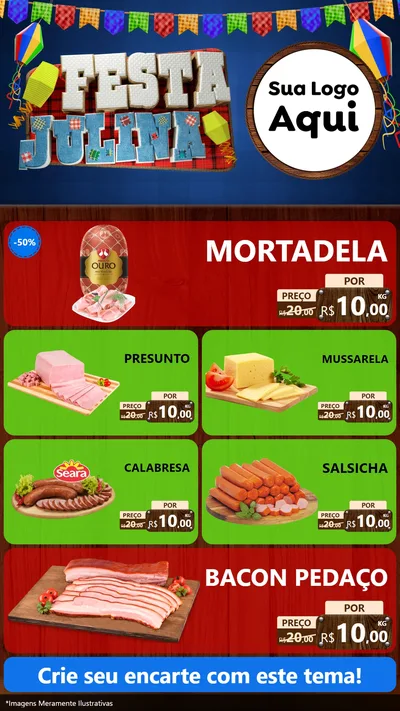 Modelo de TV para TV Vertical com o tema Festa Julina para Frios e Laticínios