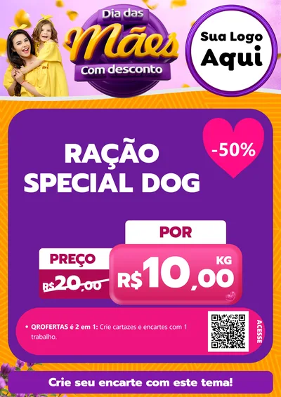 Modelo de Cartaz para Cartaz A4 Vertical com o tema Dia das Mães com Desconto para Pet Shop