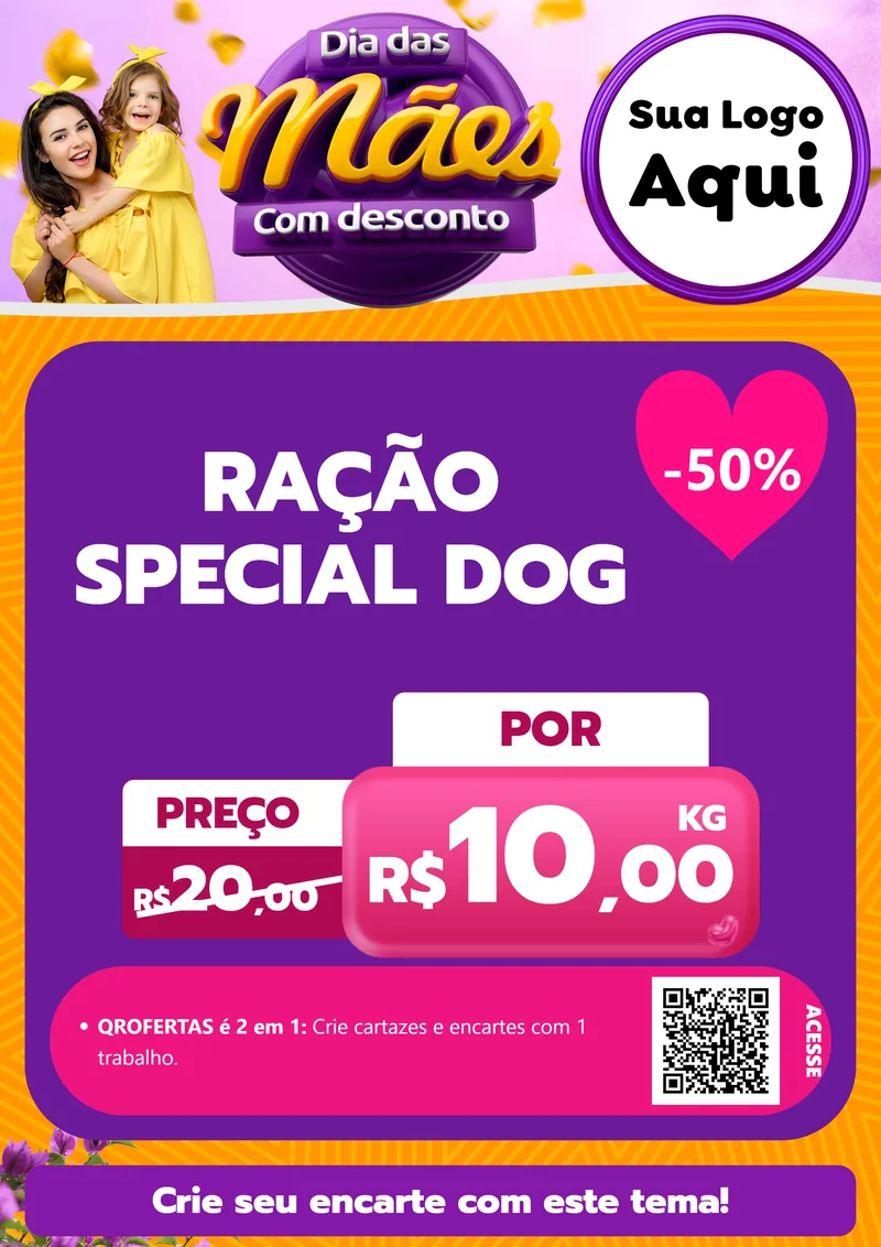 Modelo de Cartaz para Cartaz A4 Vertical com o tema Dia das Mães com Desconto para Pet Shop