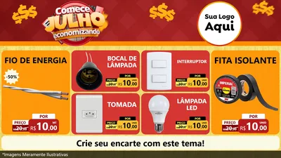 Modelo de TV para TV Horizontal com o tema Comece Julho Economizando para Materiais Elétricos