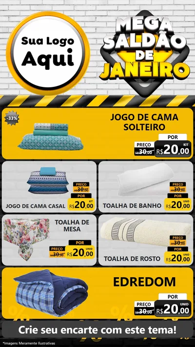 Modelo de TV para TV Vertical com o tema Mega Saldão de Janeiro para Cama, Mesa e Banho