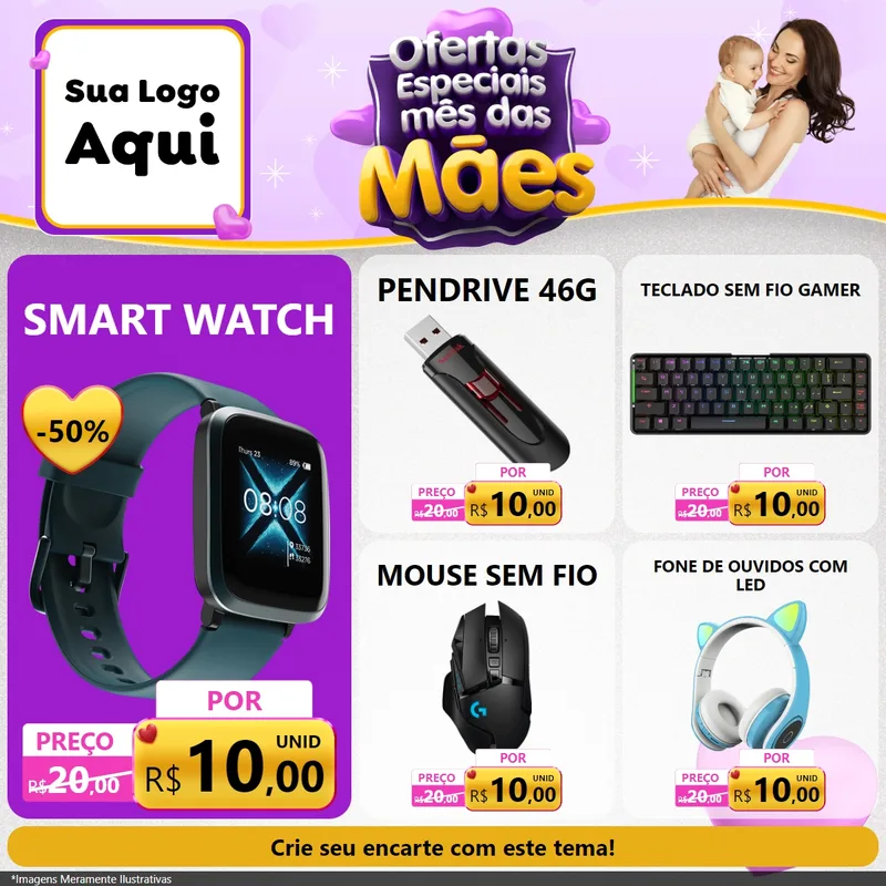 Modelo de Rede Social para Feed Facebook com o tema Ofertas Especiais - Mês das Mães para Informática