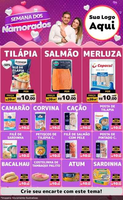 Modelo de Encarte para Encarte Grande com o tema Semana dos Namorados para Peixaria