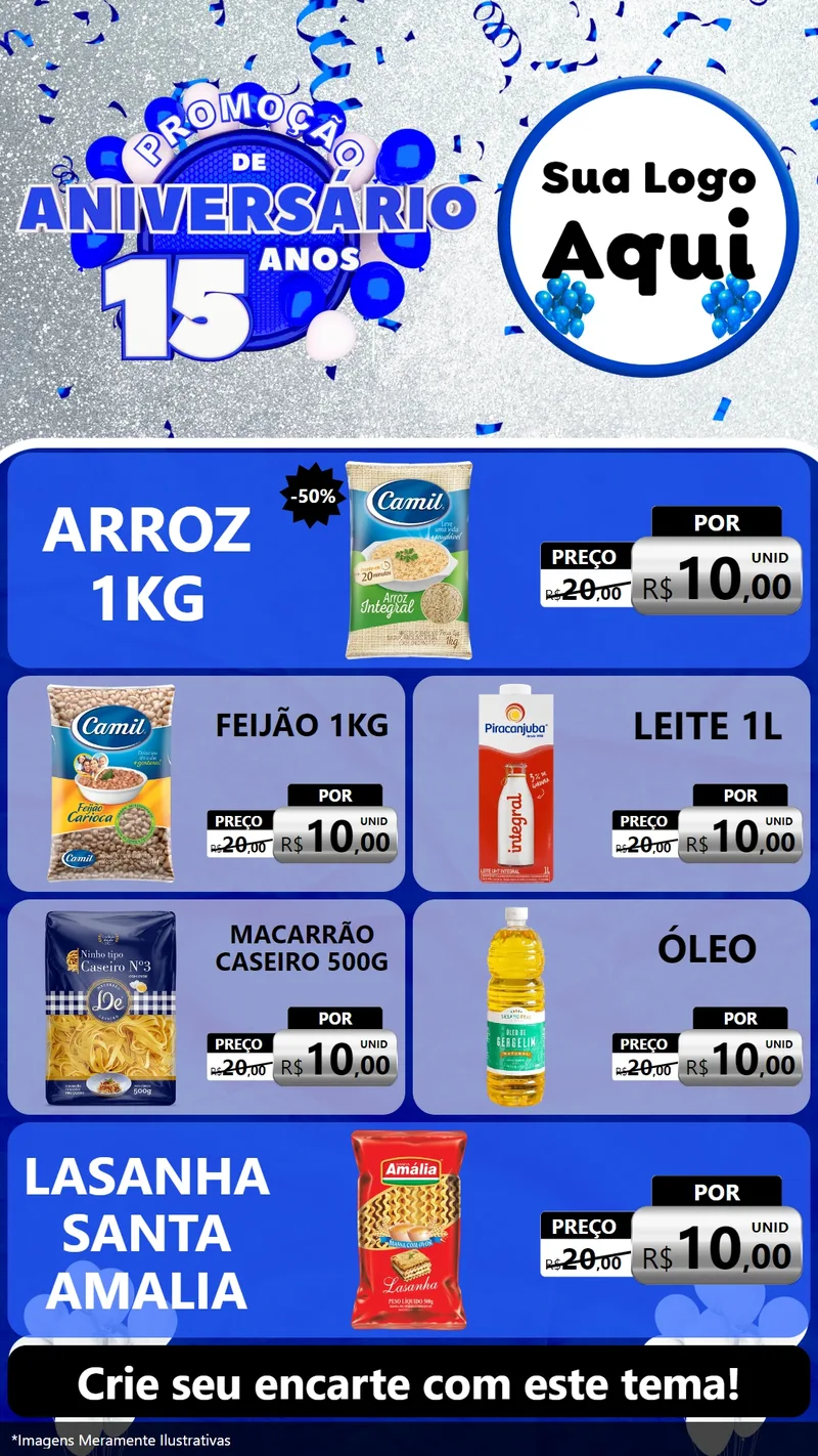 Modelo de TV para TV Vertical com o tema Promoção de Aniversário - 15 Anos para Supermercado