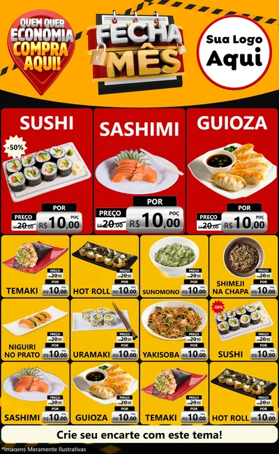 Modelo de Encarte para Encarte Grande com o tema Fecha Mês para Comida japonesa