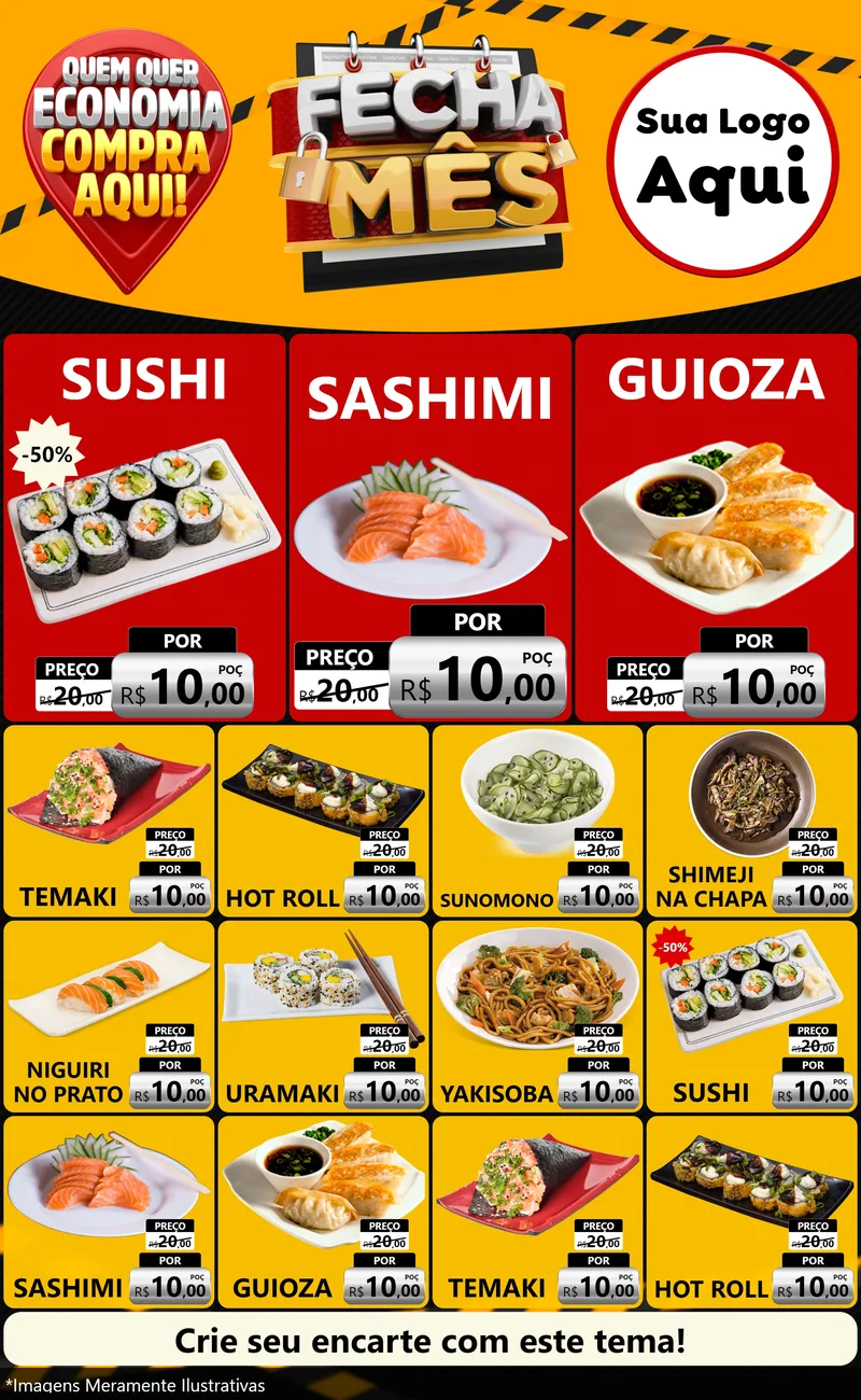 Modelo de Encarte para Encarte Grande com o tema Fecha Mês para Comida japonesa