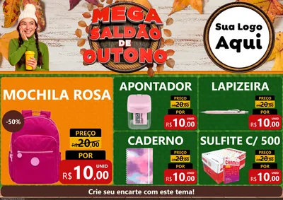 Modelo de Encarte para Encarte A4 Horizontal com o tema Mega Saldão de Outono para Papelaria