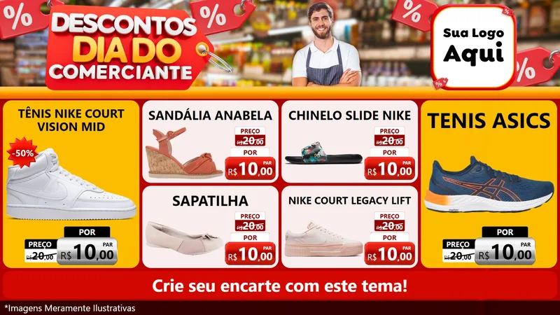Modelo de TV para TV Horizontal com o tema Descontos Dia do Comerciante para Calçados