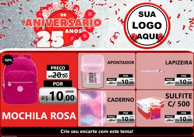 Modelo de Encarte para Encarte A4 Horizontal com o tema Promoção de Aniversário - 25Anos para Papelaria
