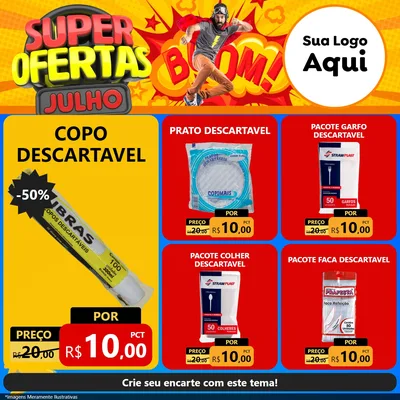 Modelo de Rede Social para Feed Facebook com o tema Super Ofertas Julho para Embalagens