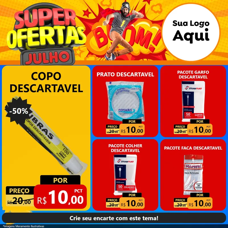 Modelo de Rede Social para Feed Facebook com o tema Super Ofertas Julho para Embalagens