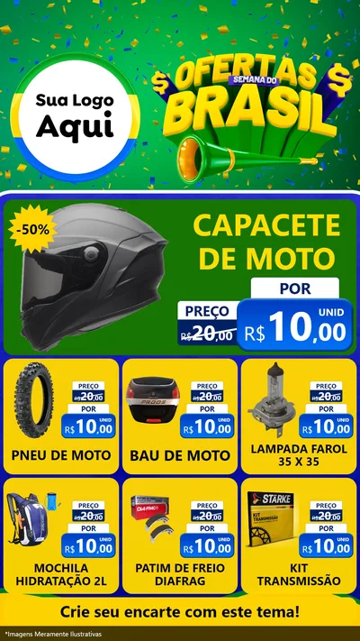 Modelo de Rede Social para Stories com o tema Ofertas Semana do Brasil para Moto peças