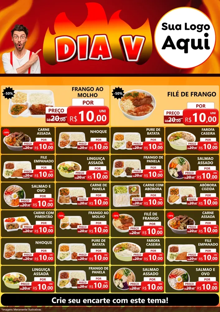 Modelo de Encarte para Encarte A4 Vertical com o tema Dia V para Restaurante
