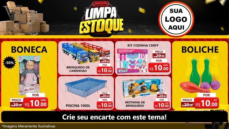 Modelo de TV para TV Horizontal com o tema Operação Limpa Estoque para Brinquedos
