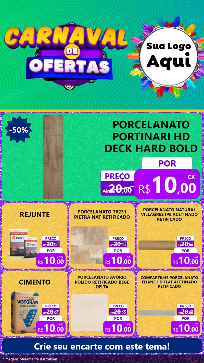 Modelo de Rede Social para Stories com o tema Carnaval de Ofertas para Pisos e revestimentos