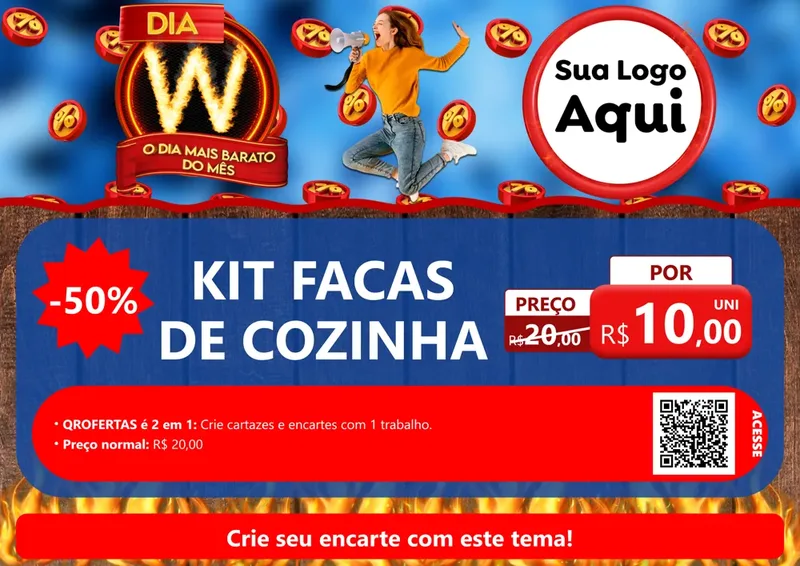 Modelo de Cartaz para Cartaz A4 Horizontal com o tema Dia W - O Dia Mais Barato Do Mês para Utilidades Domésticas